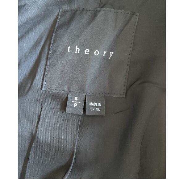 Theory Wool Blend Herringbone Coat Size S Black White Full zip Pockets - Picture 4 of 6